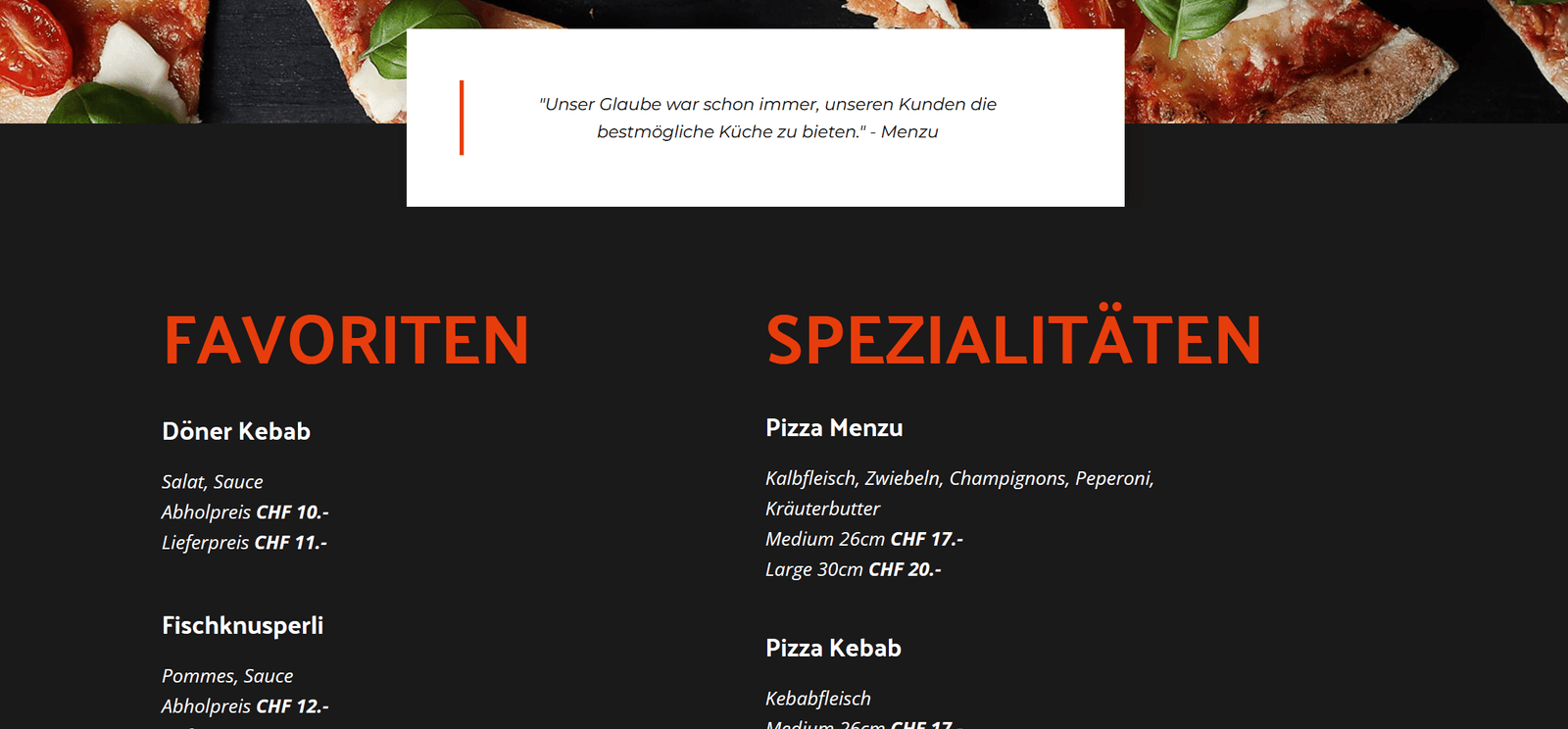 Screenshot von Menzu Pizza
